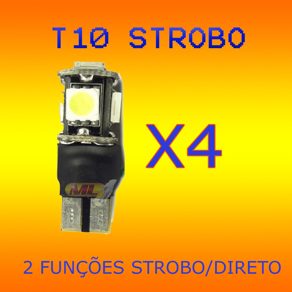 Lampada Strobo Led T10 2 Funçoes 12V W5w Lanterna Farol gol Uno Onix ...