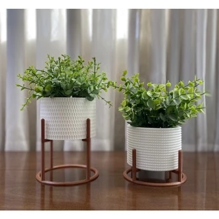 Kit 2 Vasos Cachepot Branco com Suporte para Plantas Naturais ou Artificias