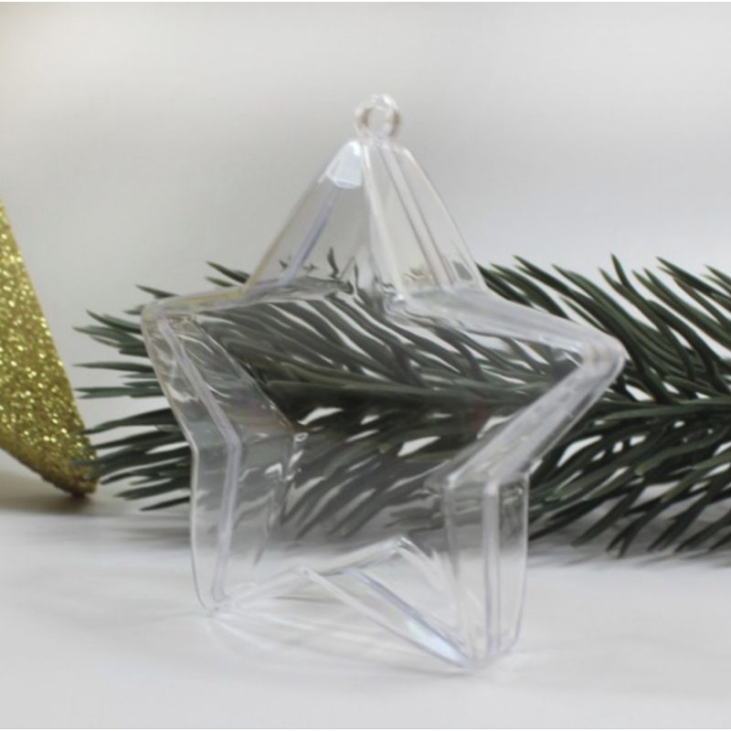 Kit 12 Enfeite Estrela Acrílico Transparente Fotos Decoração De Natal