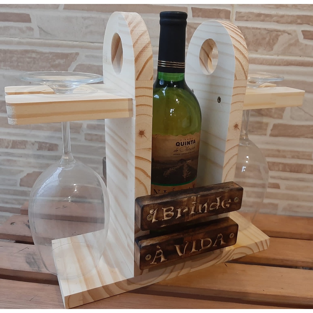 Porta taças e vinho em madeira pinus mesa posta | Shopee Brasil