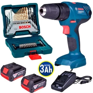 Parafusadeira Furadeira de Impacto GSB 180-LI Kit 2 Baterias 3,0Ah e Carregador Bivolt + Kit BOSCH
