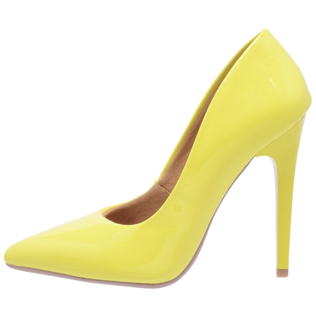 Scarpin Di Scarp Salto Alto Bico Fino Verniz Amarelo Shopee Brasil