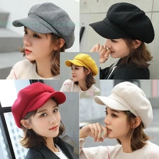 Nova Cor Octogonais Chapéu De Lã Das Mulheres Outono Inverno Nova Boina De Lã Masculina Casual Pin Chapéus Feminino Cor Sólida Boina