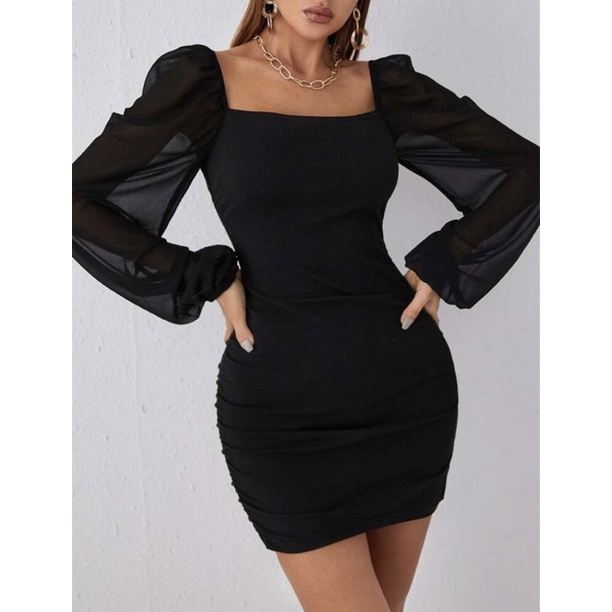 Vestido curto com transparencia hot sale longa