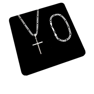 Kit masculino Crucifixo Corrente Banhada a Prata 925 + pulseira 02 3x1