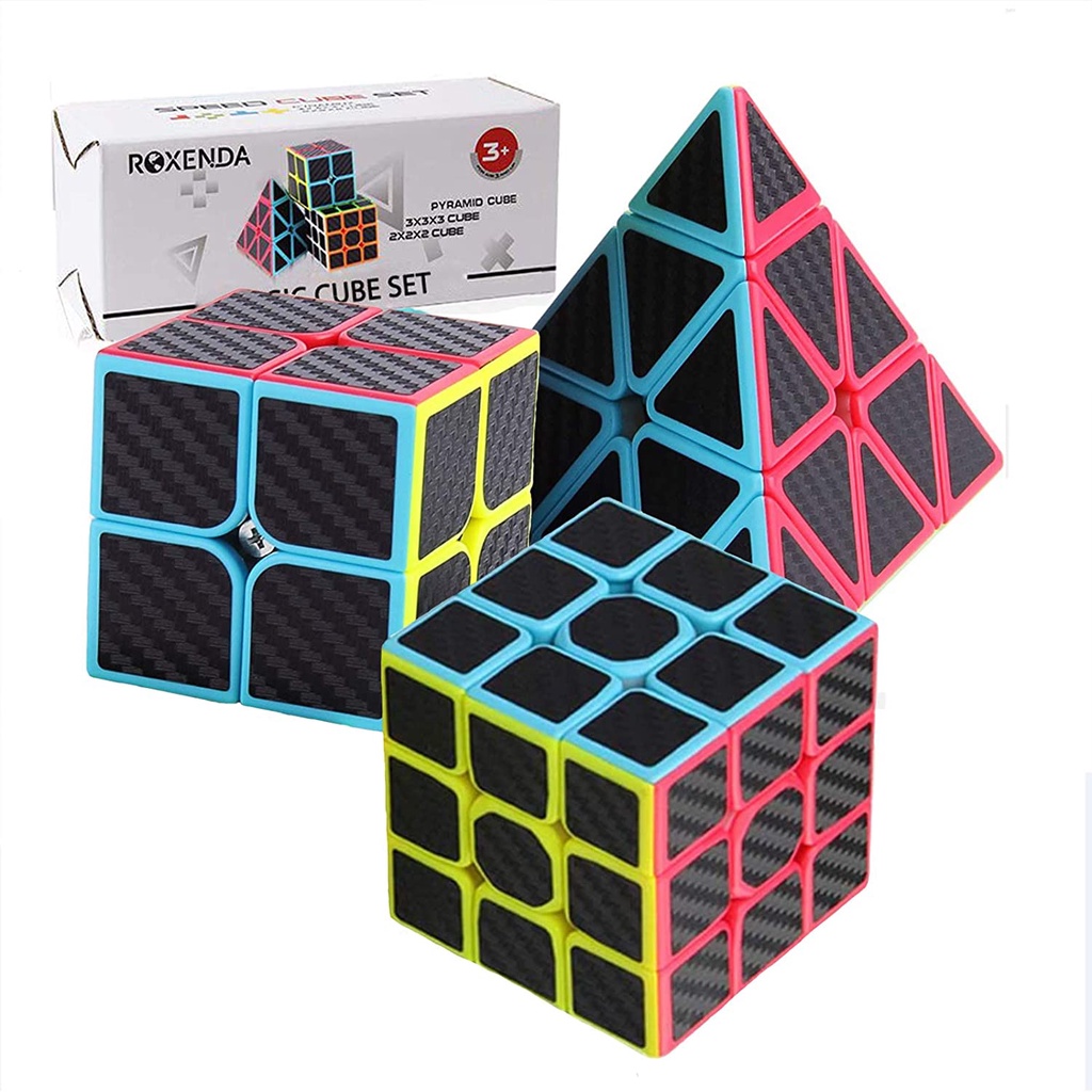 Kit Cubo Mágico Profissional MoYu Carbon 2x2, 3x3 E Pirâmide