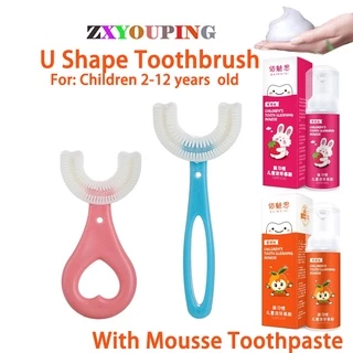 Escova De Dentes 3pcs/set Para Crianças Em Forma De U De 2-12 Anos De Idade Com Pasta Mousse