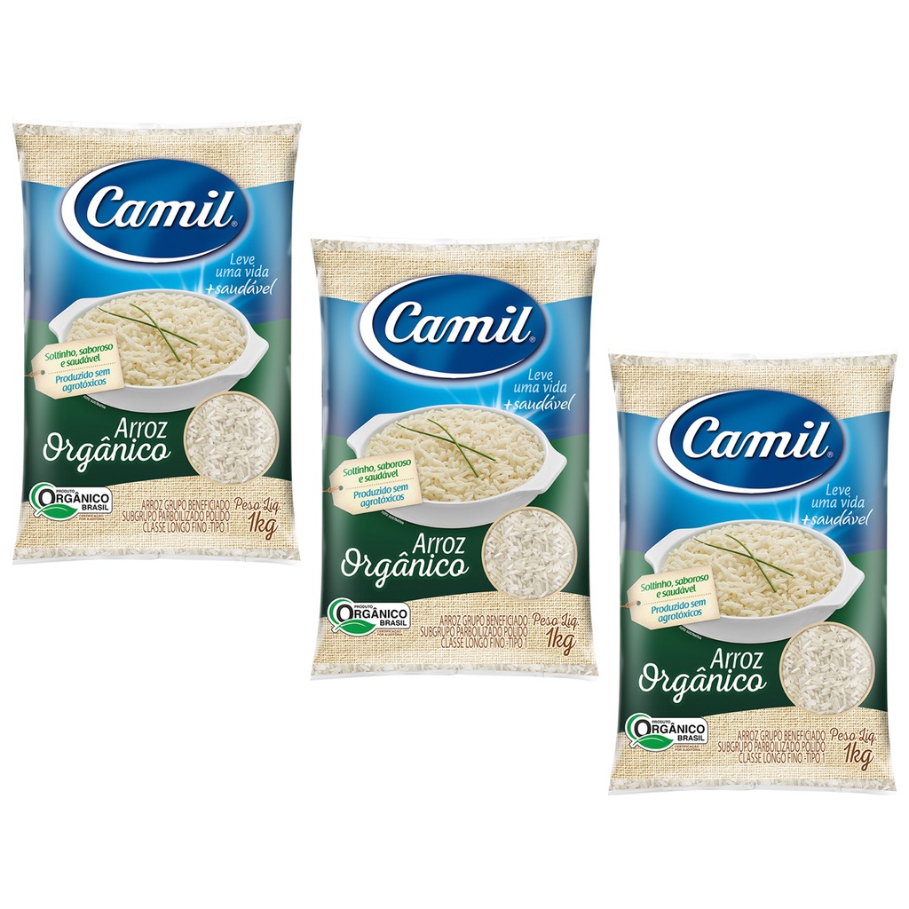 Kit 3 Arroz Parboilizado Orgânico Camil 1Kg | Shopee Brasil