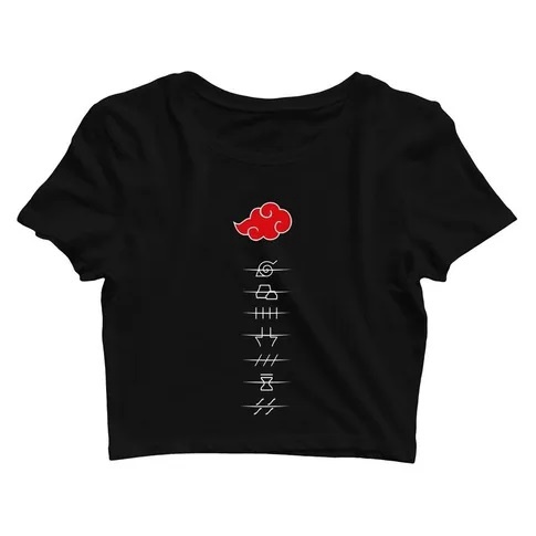 Cropped Camiseta Feminino Akatsuki Naruto Aldeias Nuvem Top!