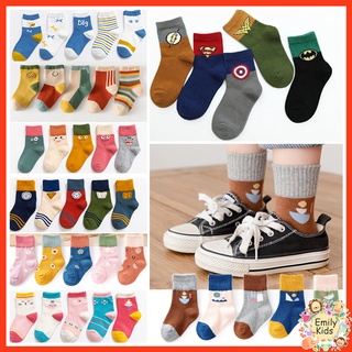[Estoque Pronto 1-12 Anos Baby Sock 5 Pares Meias Confortáveis Fashionable Cartoon Print Super Hero Pattern Socks for Boy Girl Cotton Suaves Antibacterianas Respiráveis Para Crianças