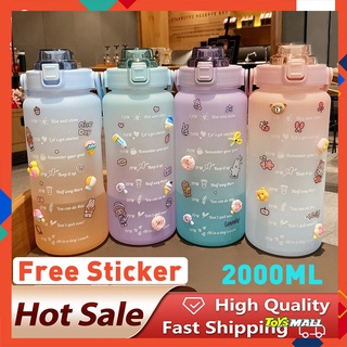 2000ml Garrafa De Água 2l Portátil 2 Litros Garrafa Squeeze , Pode Ser Reusado, À Prova De Vazamentos Lembrete Com Alça Para Bebida Mais Dia De Sempre Na Água, Cor Gradiente Garrafa De Água Com Tempo