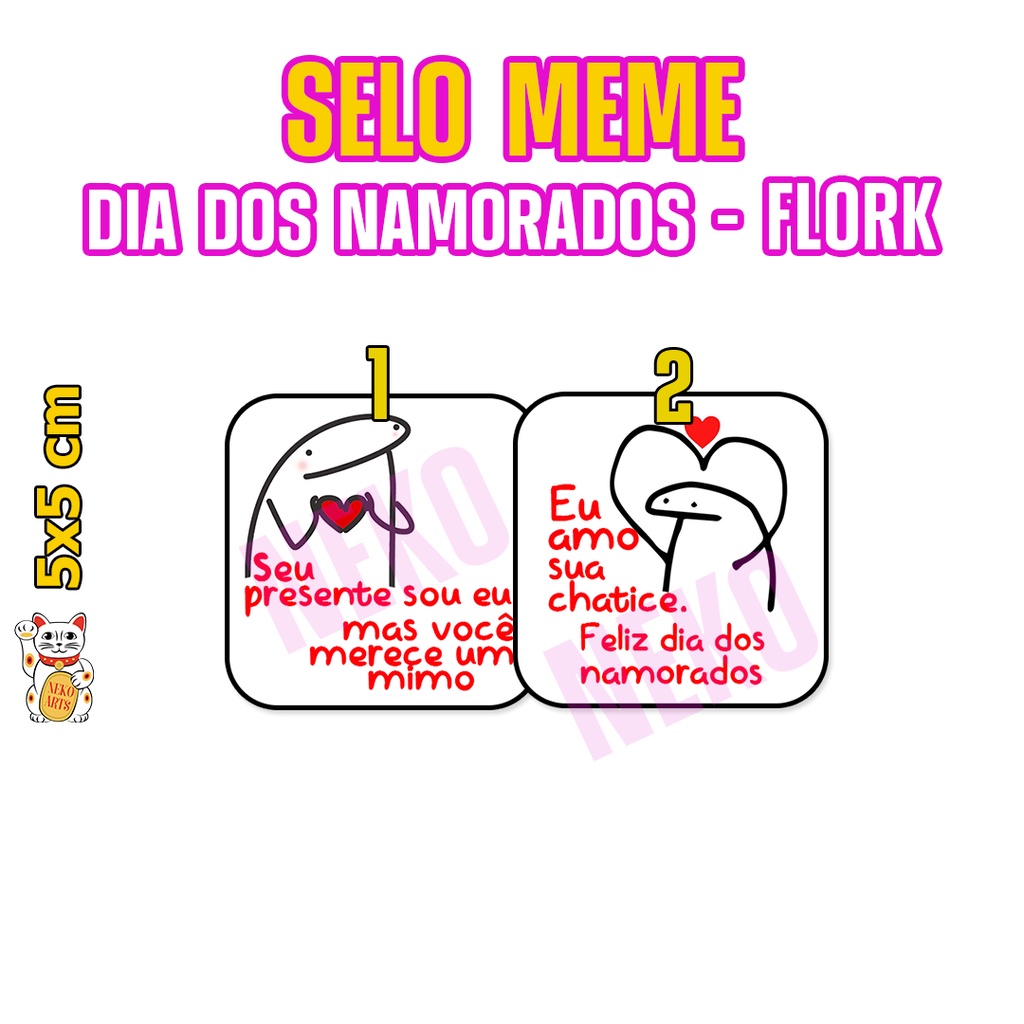 ADESIVO MEME FLORK DIA DOS NAMORADOS (3 CARTELAS) - PAPEL ARROZ ESPECIAL