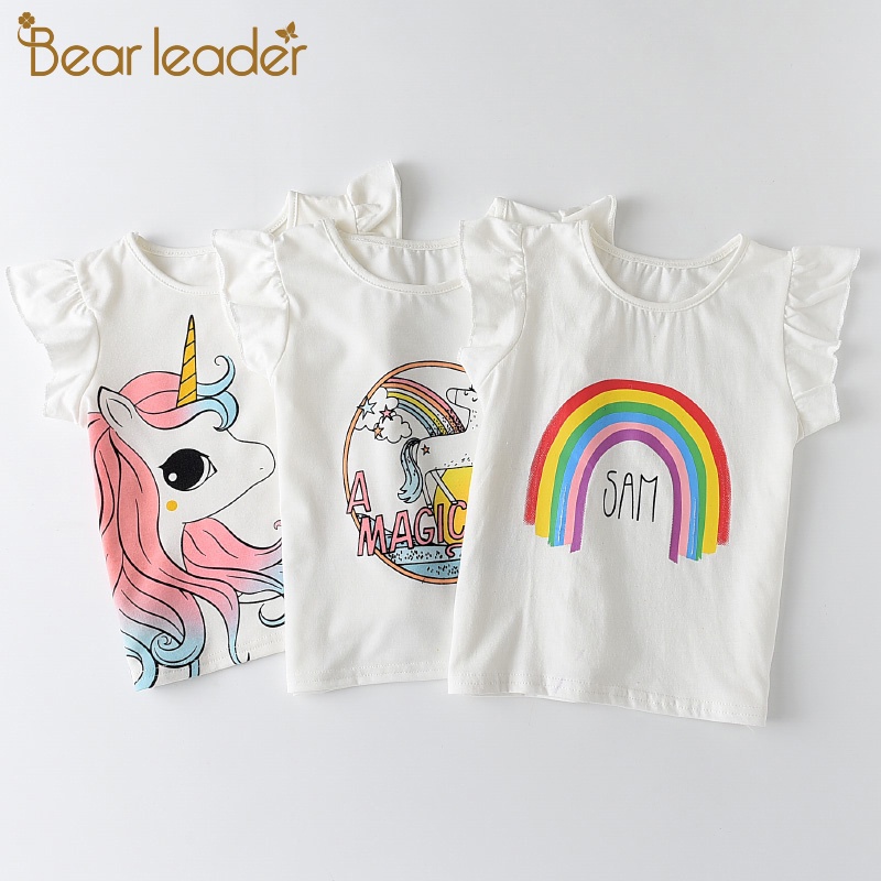 Líder Urso Menina Unicórnio Camiseta Verão Novo Estampa Arco-Íris Camisetas Infantis 2-6 Anos De Idade Roupas