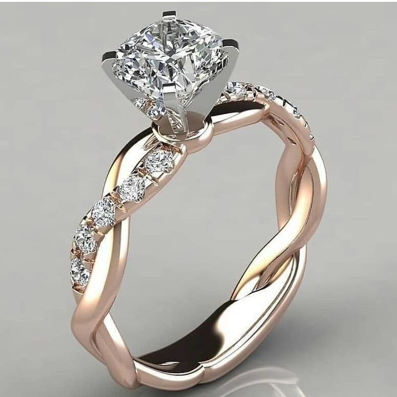 1 Pçs 925 Prata Esterlina Com Forma Torcida Anel De Diamante Aliança De Casamento 18KGP Dois Tons Rosa-ouro Prata Jóias Da Moda Anéis De Noivado