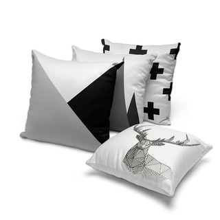 Kit 4 capas de almofadas escandinava preto e branco
