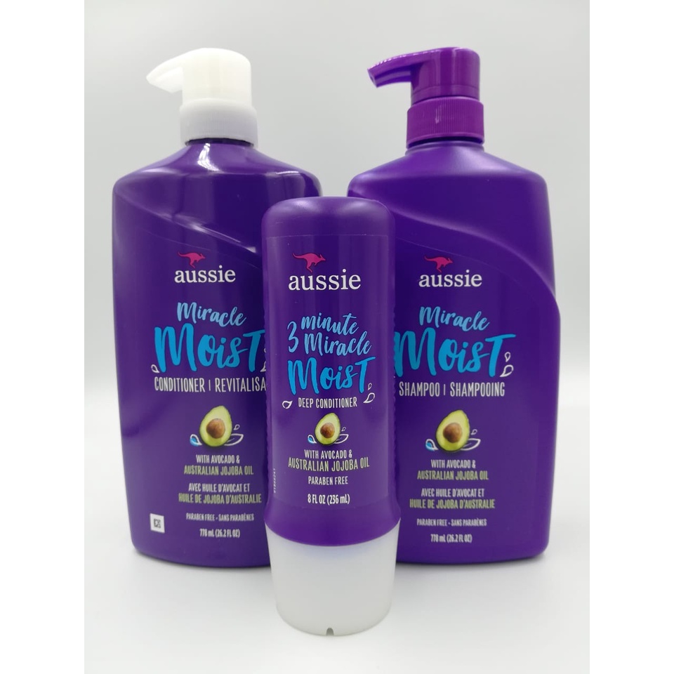 Kit Aussie Miracle Moist Shampoo e Condicionador 778ml e Máscara