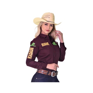 Camisa Feminina Radade Green Team Bordo e Verde Ideal Para Festas Country
