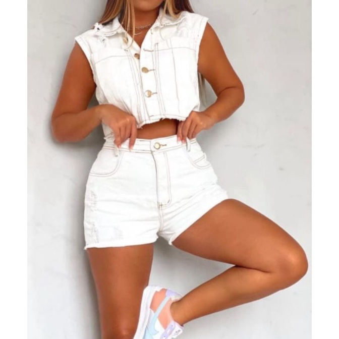 Colete jeans hot sale com short