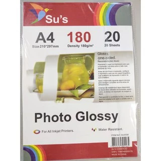 Papel Fotográfico 180g Glossy A4 20 folhas
