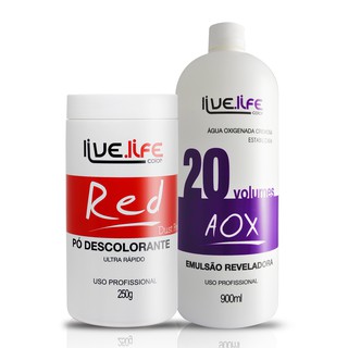 Pó Descolorante Vermelho RED Live Life + Ox De 20 Volumes 900ml