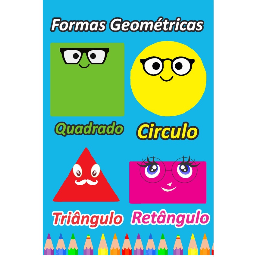 Banner De Lona Escolar em Inglês Formas Geométricas -85x60cm