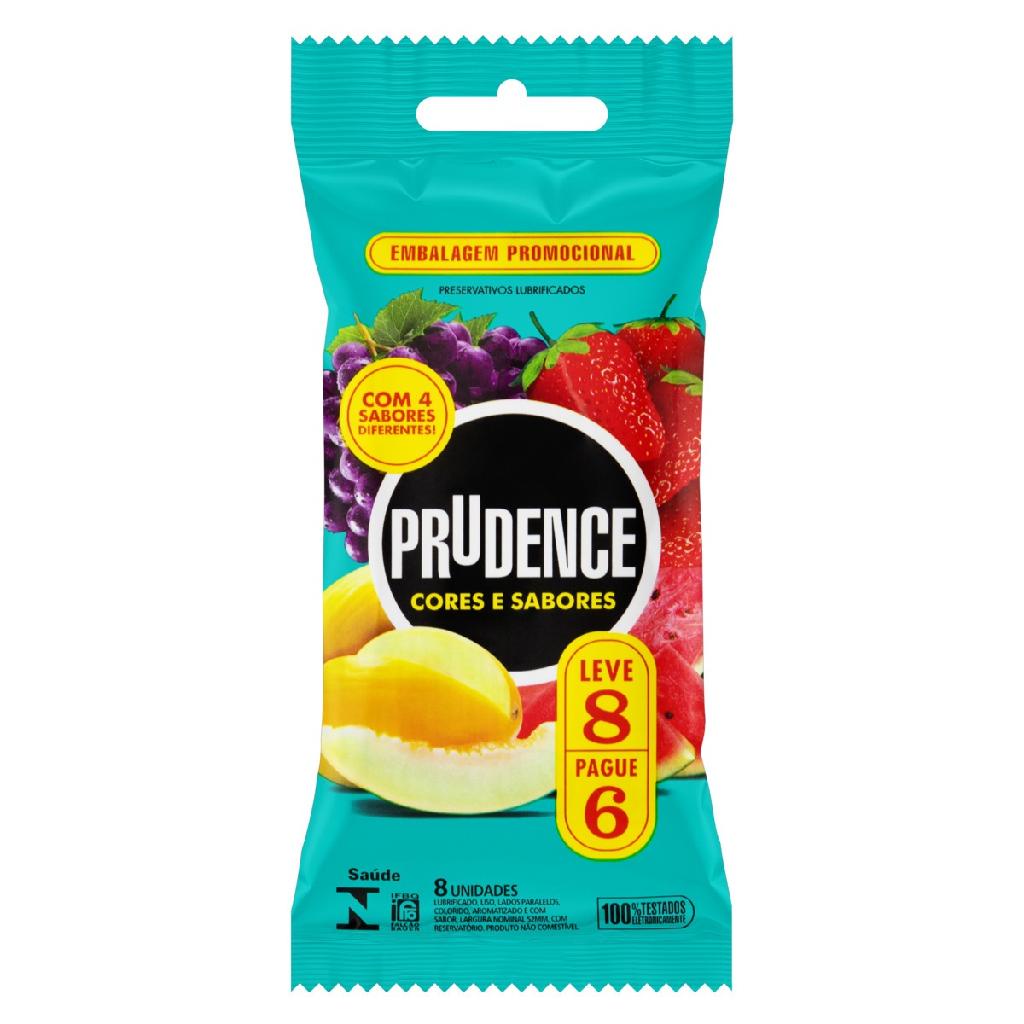 Preservativo Masculino Lubrificado Prudence Cores E Sabores Pacote Leve 8 Pague 6 Unidades 7482