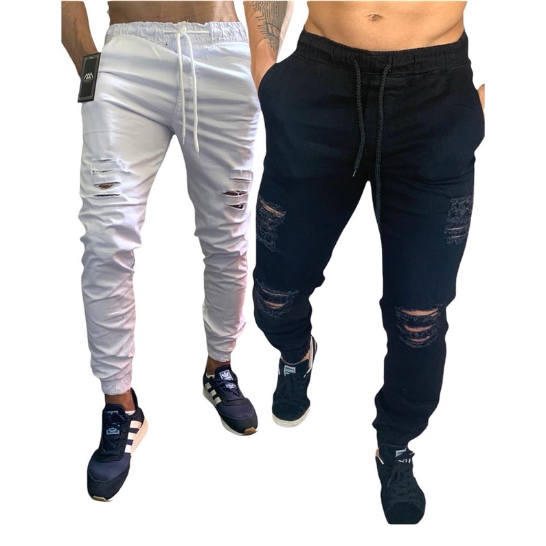 Kit 2 Calças Jeans Masculina Rasgada Skinny