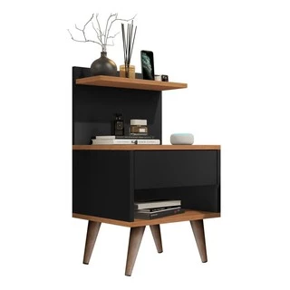 Mesa de cabeceira retrô com 1 gaveta sleep decor com prateleira