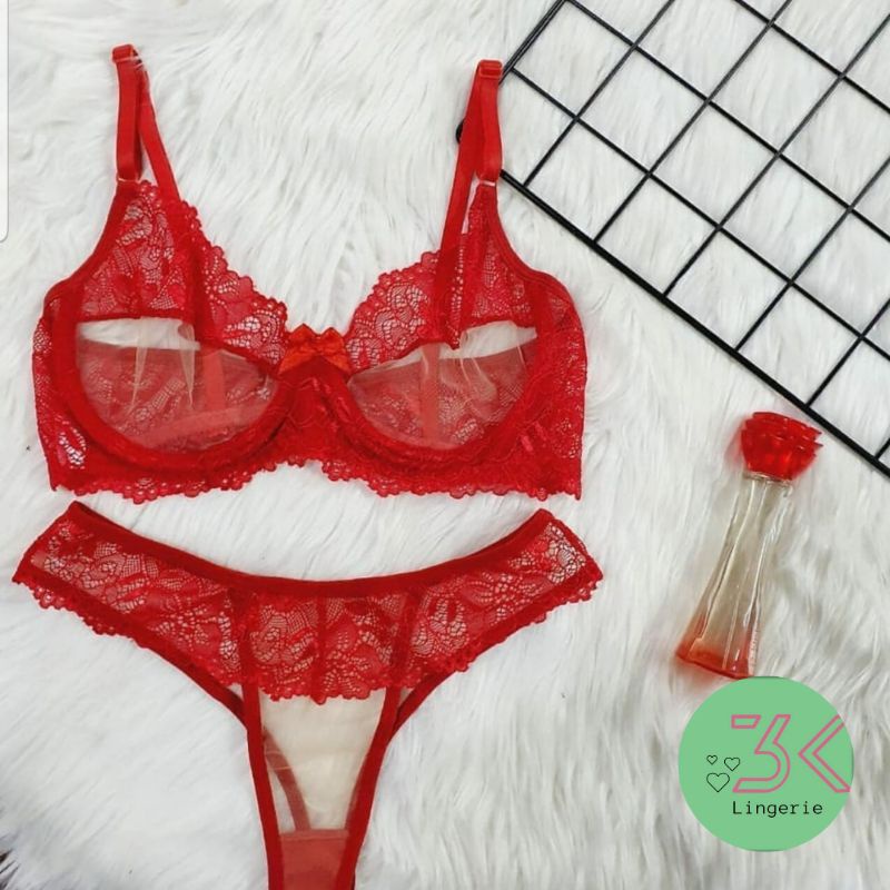 Conjunto de Lingerie de Renda Conjunto de Lingerie Transparente Incluindo  Bralette de Arame e Tanga Conjunto de Sutiã de 3 Peças