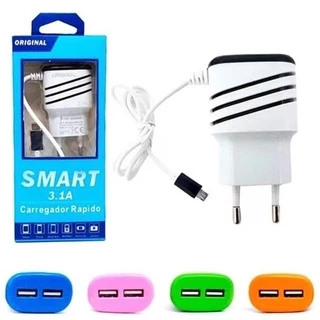 Carregador Turbo Celular Ultra rápido 3.1 V8 Micro Usb 2 Entrada Usbp Android Portátil