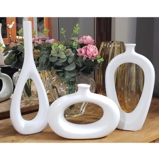 conjunto Kit com 3 unidades vasos decorados Trio Vasos Ceramica Enfeite Decorativo Centro De Mesa Sala enfeite rack centro de mesa banheiro Garrafas Estilizadas Em Cerâmica Decoração para sala de estar jarro combina com suas plantas e flores