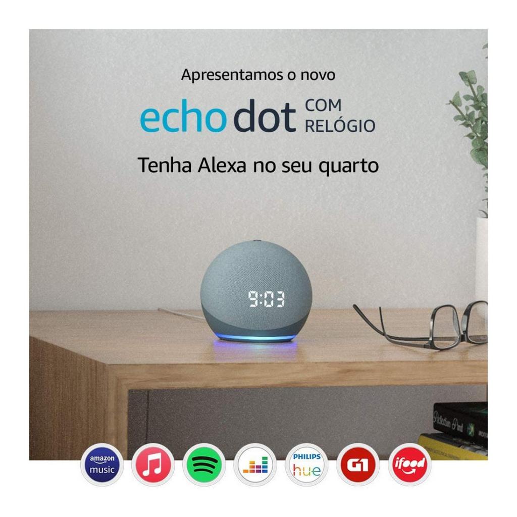 Echo Dot 4ª Gen Smart Speaker com Relógio e Alexa - Azul