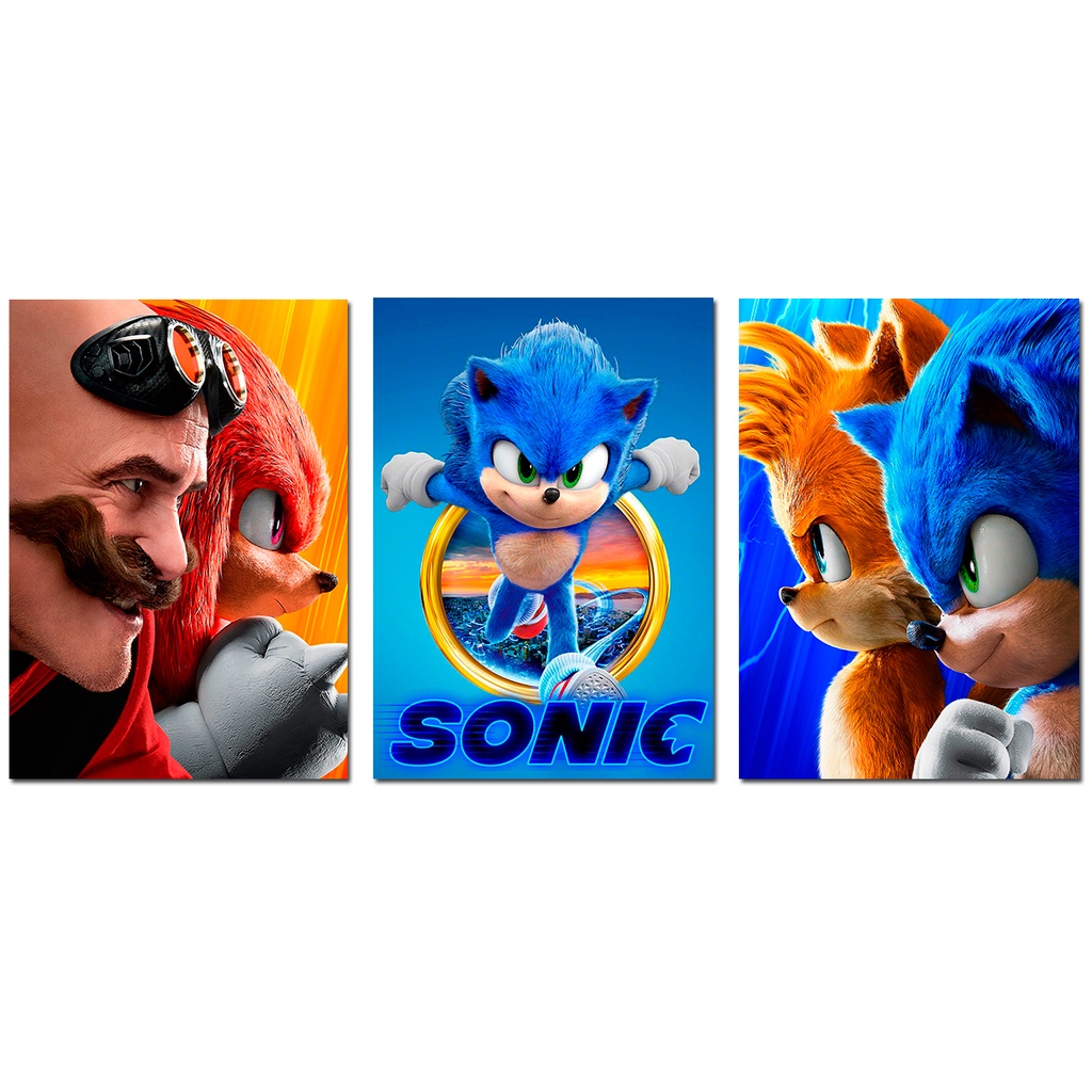 Kit 3 posters paineis Sonic Festa Fácil Econômica