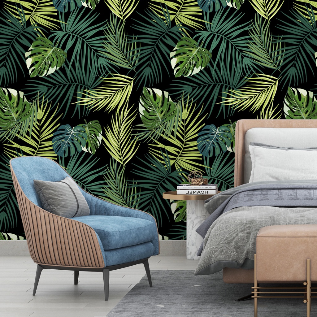 Papel de Parede Adesivo Lavável, Flores, Folhagem, Pássaros, Efeito 3D, para quarto adulto e criança - Floral Tropical