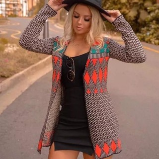 Casaco Cardigan Kimono Tricot Estampado Geometrico Inverno