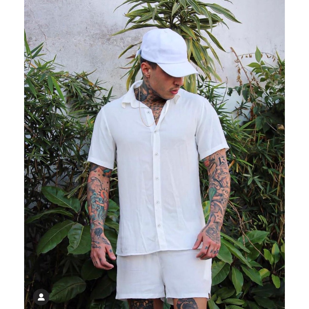 conjunto masculino camisa + shorts branco