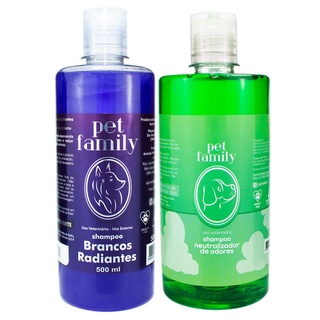 Combo Shampoos Neutralizador De Odor + Clareador Pet Para Gatos E Cães 500ml Profissional Eliminador De Odores Matizador Branqueador Natural Kit Pra Cachorros Gatos Adultos Filhotes Pelos Claros Branco Pelagem Curta Comprida Clara Pet Family Clean Petshop