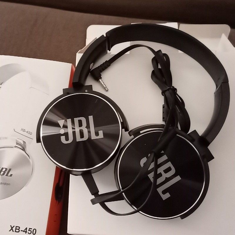 Fone de ouvido JBL xb 450 com microfone e cabo plano PRETO