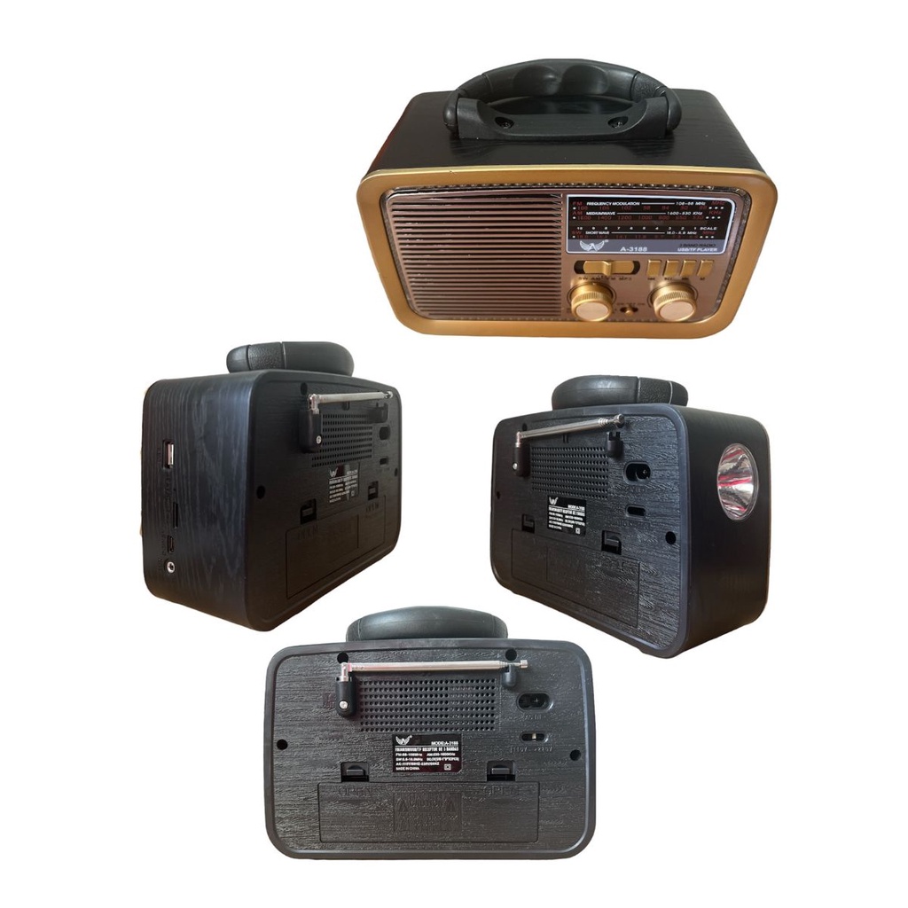 Caixa de Som / Radio Estilo Retrô com Led e Lanterna MP3 AM/FM SD ...