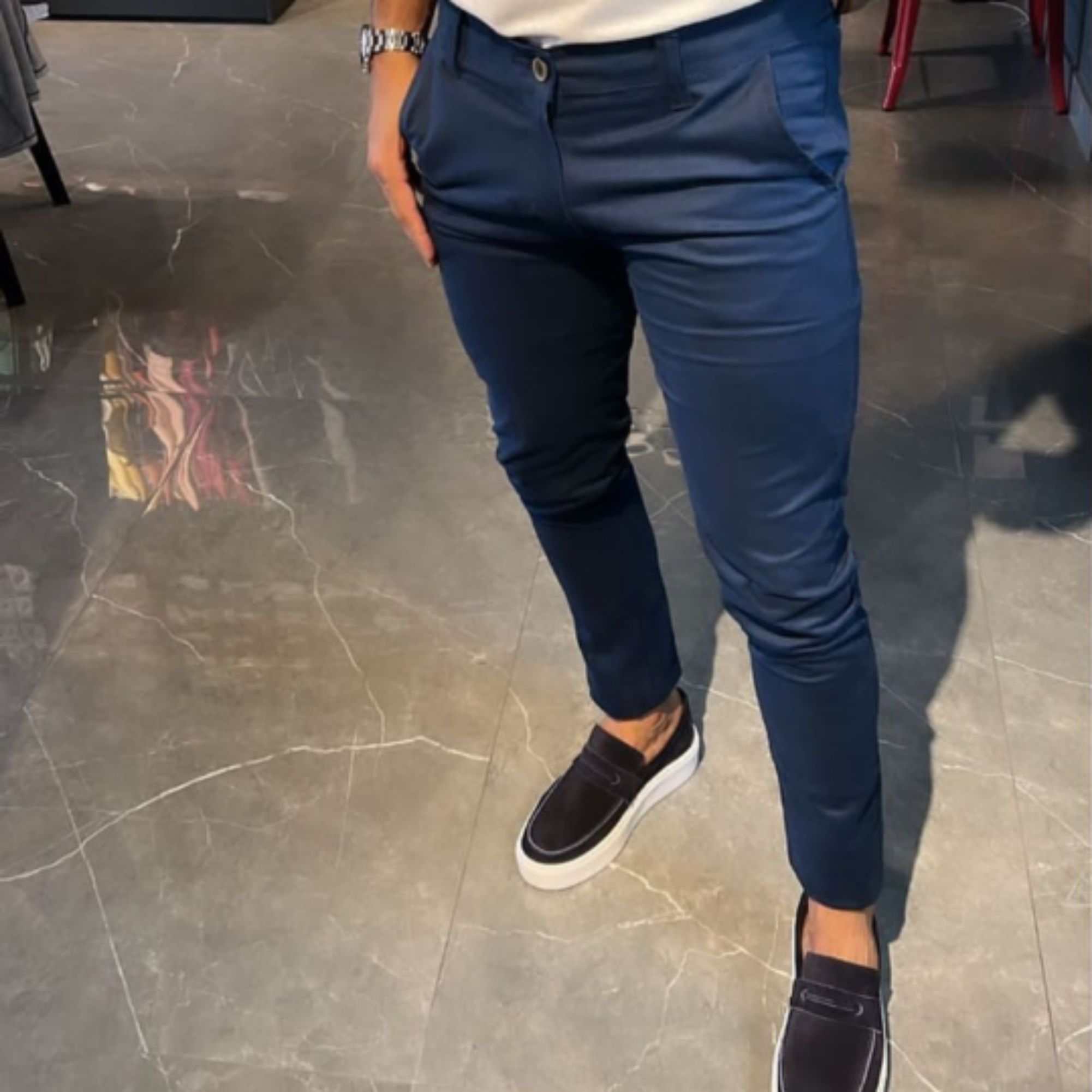 Calça esporte fino azul hot sale marinho