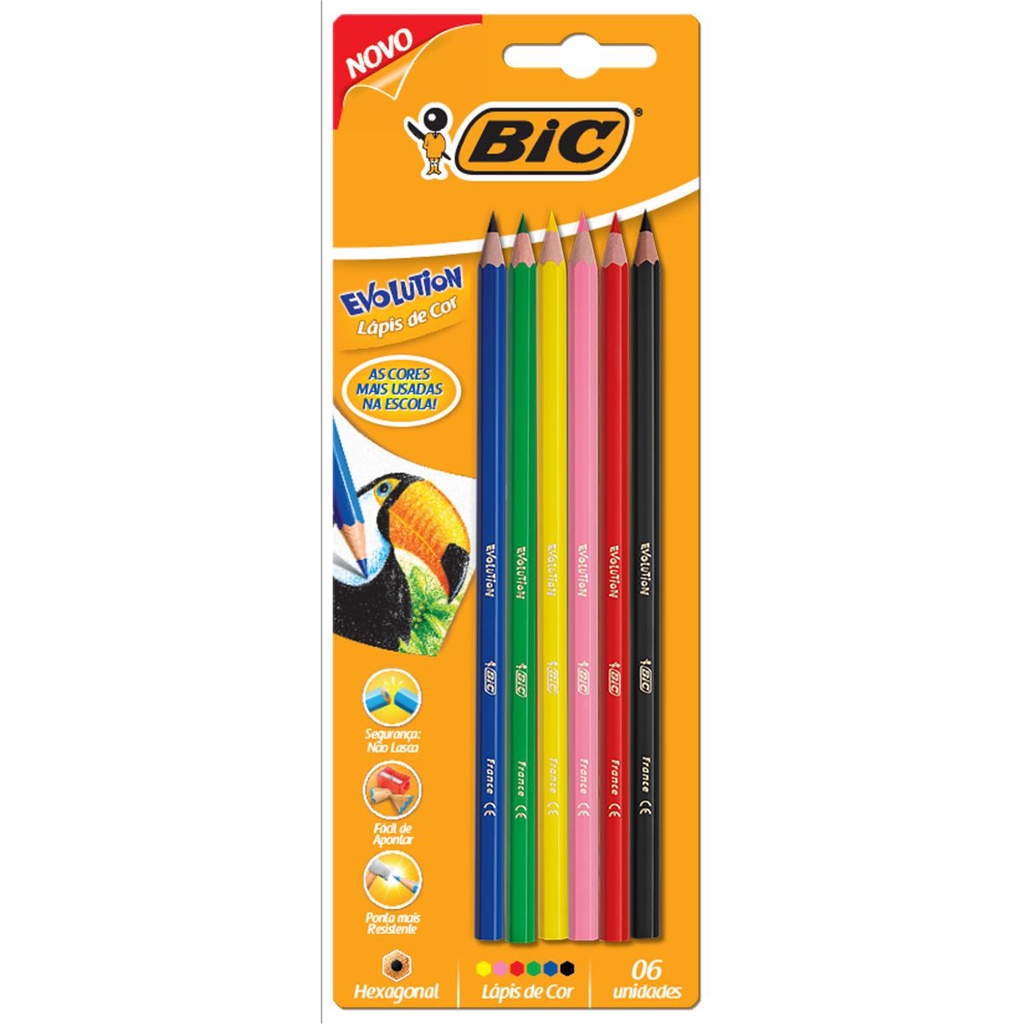 Lápis de Cor Evolution Bic 6 Cores | Shopee Brasil