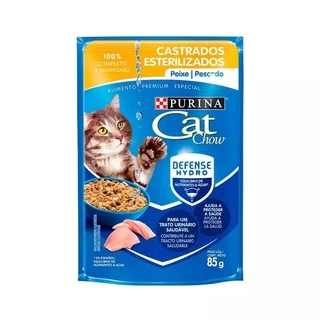 Ração Úmida Sachê Cat Chow Gatos Castrados Peixe Ao Molho 85g
