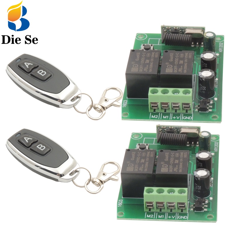 433MHz Controle Remoto Universal Sem Fio DC 12V 10A 2CH Rf Receptor De Relé E 2 Transmissores Para Interruptor De Porta/Jardim/motor