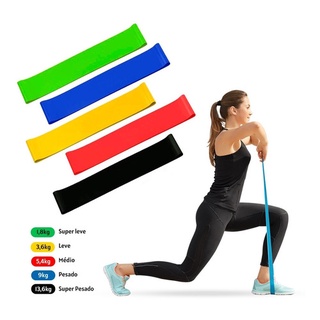 Kit 5 Faixas Elástica de Resistência Mini Band para Treino Yoga Pilates Academia Musculação