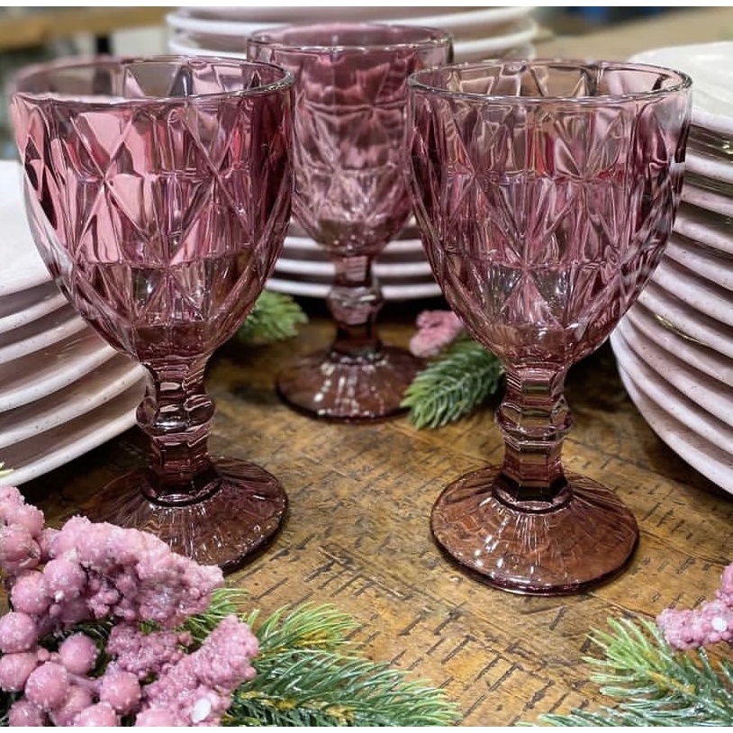 Jogo de Taças em Vidro VERMELHA/MARSALA Diamond Diamante com opção de compra de Jarra a parte (selecionar variação)