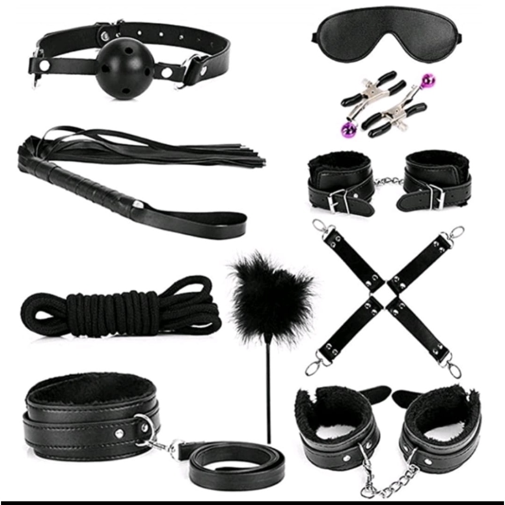 Kit 10 PeÇas Bondage Fetiche Bdsm Algema Chicote MordaÇa E Muito Mais Sex Shop Shopee Brasil 