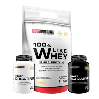 Kit 100% Like Whey Pure Protein 1,8Kg + Power Creatina 100g + Power Glutamina 100g - Suplementos em Pó Para Musculação - Bodybuilders
