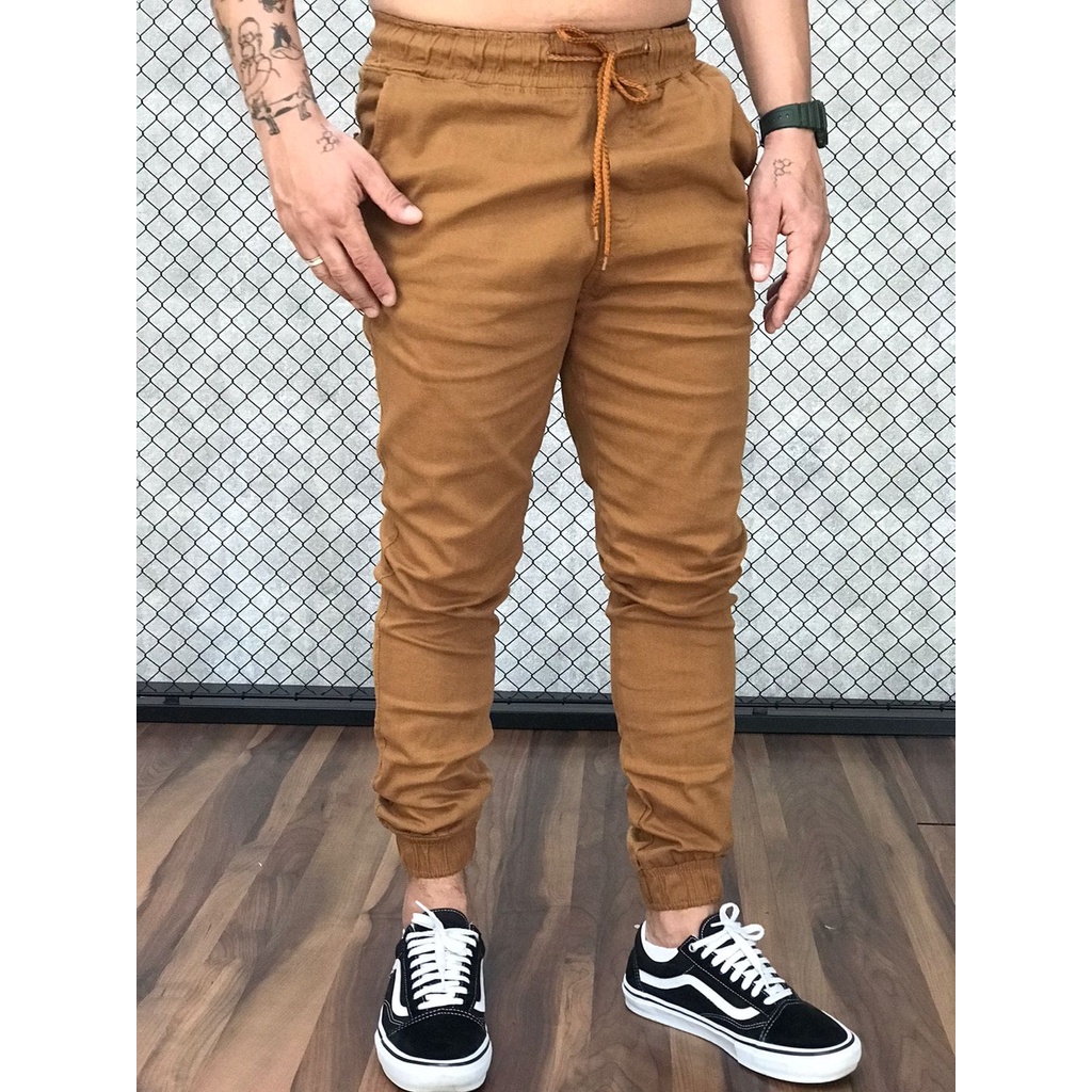 Kit com 3 Calças Jogger masculina cargo Skinny com elástico e punho  Preta/Camuflada/Jeans