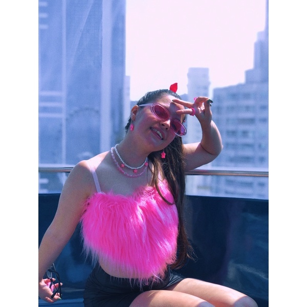 Cropped Pelinho Rosa Pink Top Pelúcia Peludinho Cropped Pelos