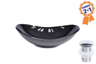 Cuba De Vidro Oval 47cm Preta + Válvula Click